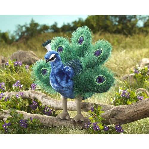 Folkmanis Small Peacock Hand Puppet, Blue; Green, Gold