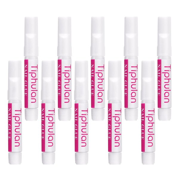 TIPHULAN 10Pcs 20ml Professional Nail Glue for Press On Nails, Nail Tips, Acrylic Nails - Super Strong, Quick-Drying & Long-Lasting, Easy to Open