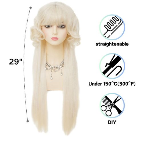 Dai Cloud Blonde Wig with Bangs Long Curly Wigs for Women Natural fluffy Synthetic Fibre Hair Cosplay Party Anime Costume Wig
