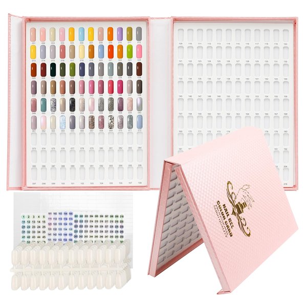 Professional 216 Nail Colors Chart, Nail Gel Polish Organizer Display Card Book, Nail Art Salon Nail Swatch Stick Card board Painting Practice Book