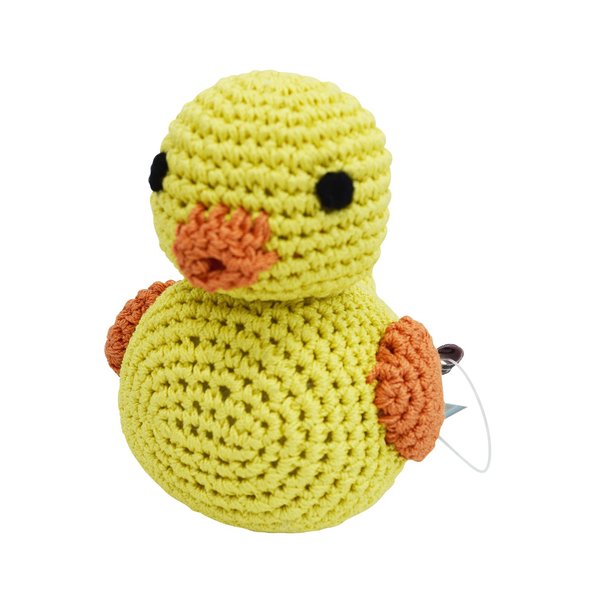 Skelapparel Endless Fun Dog Teeth Cleaning Cotton Crochet Squeaky Dog Toy for Small Dogs - Yellow Duck
