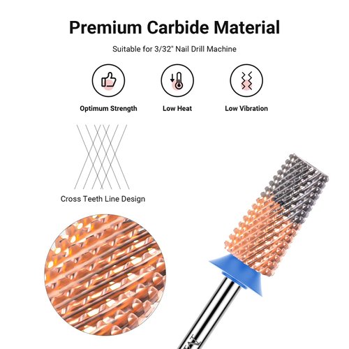 MelodySusie Tapered Barrel Nail Drill Bits, 3/32'' Carbide Tungsten Bits, Suitable for Manicure Pedicure Cuticle Gel Polishing, Technicians Bits, Silver & Rose Gold, Series Bit-S, Medium