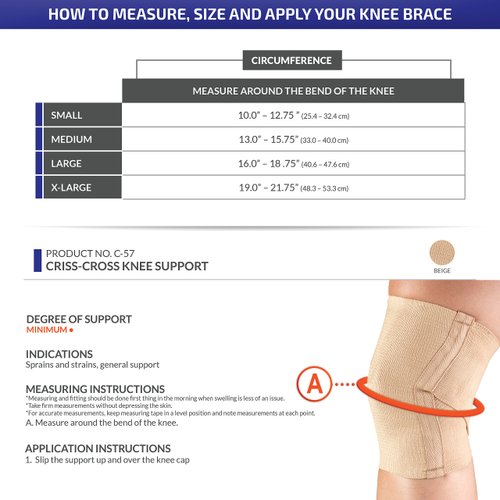 CHAMPION Knee Support Criss-Cross Style Knit Elastic, Beige, Small