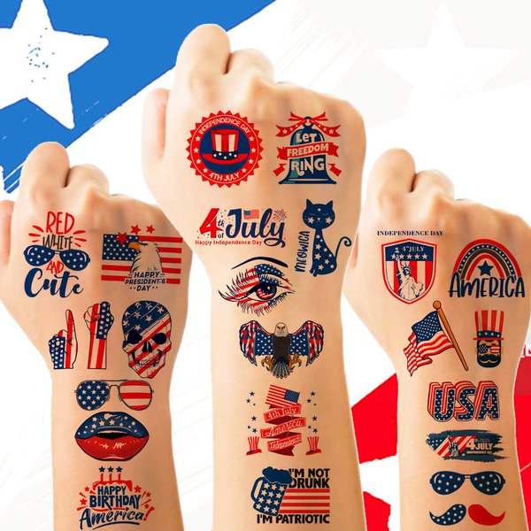 10 Sheets(80PCS) Independence Day Temporary Tattoo for Kids Adults 4th of July Fake Tattoos USA Flag Red White Blue Patriotic Party Supplies Tattoo Stickers for Memorial Day Independence Day Labor Day