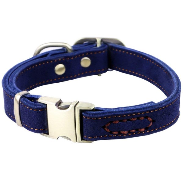 CHEDE Luxury Real Leather Dog Collar- Handmade for Medium Dog Breeds with The Finest Genuine Leather Collar That is Stylish,Soft Strong and Comfortable-Blue Dog Collar