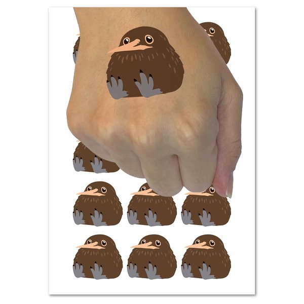 Fat Kiwi Bird Sitting Temporary Tattoo Water Resistant Fake Body Art Set Collection - 54 1" Tattoos (1 Sheet)
