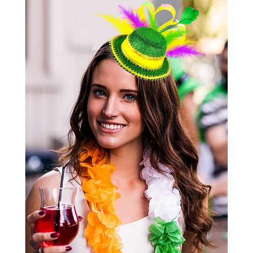 St. Patrick's Day Green Mini Hat Headband Feathered Fascinator with Mardi Gras Beads for Saint Patrick's Day Costume Accessories Irish Party Favor Decorations for Women Girls