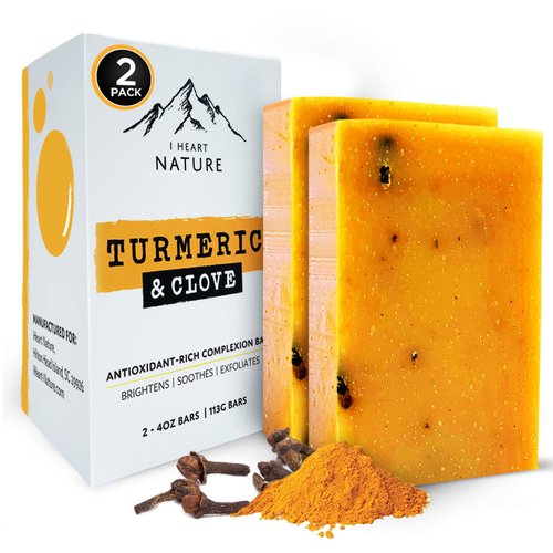 Organic Turmeric Soap with Clove Bud (2 Packs) - Long Lasting Rich Creamy Lather - Face & Body Wash Soap - Beautiful Natural Skin Soap (Spicy Clove Aromatherapy)