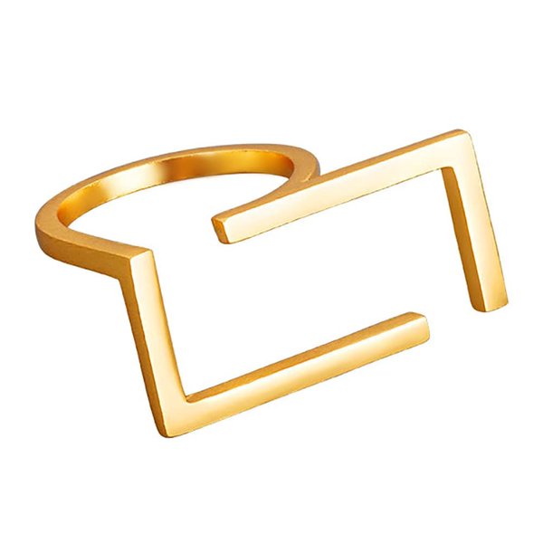 Unique Rectangle Open Band Ring for Women Girls Gold Plated Minimalist Geometrical Statement Adjustable Expandable Finger Rings Hypoallergenic Comfort Fit Fashion Simple Jewelry (Gold)