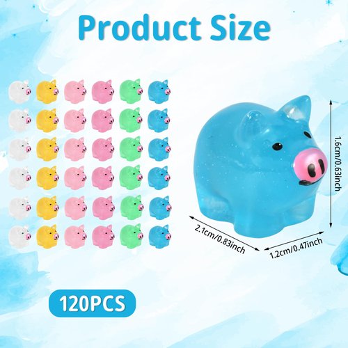 120pcs Mini Luminous Pigs, Tiny Glow in The Dark Pigs Mini Resin Pigs Cute Miniature Pig Figures Small Mini Resin Animals for Garden Miniature Landscape Dollhouse Decor (6 Colors)