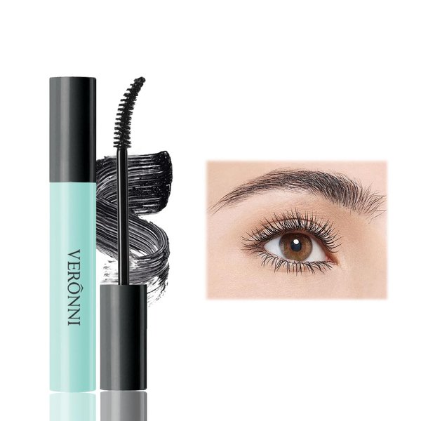 Black Waterproof Mascara No Clump Volumizing Eyelash Smudge Proof Mascara Black Curved 4D Silk Fiber Brush Natural Extension Lash Mascara (Curved Fiber Brush)