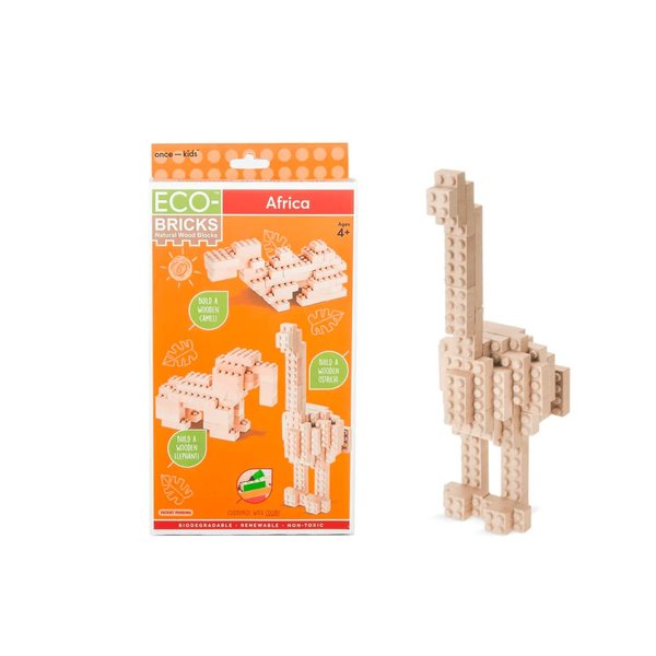 Eco-Bricks 3 in 1 Builds Africa - Earth-Friendly Kids Building Blocks - Create 3 Different Animals, Camel, Elephant, Ostrich
