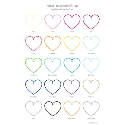 Andaz Press Heart Gift Tags, Solid Border, Blank, Printed Gold Glitter, 30-Pack