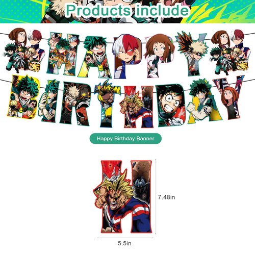 Academia of My Hero Party Supplies ,Academia of My Hero Birthday Party Decoration Princess Includes Cake Toppers,Cupcake Toppers, Balloons,Banner Party Supplies Decoration For Adults Boys Girls Teens