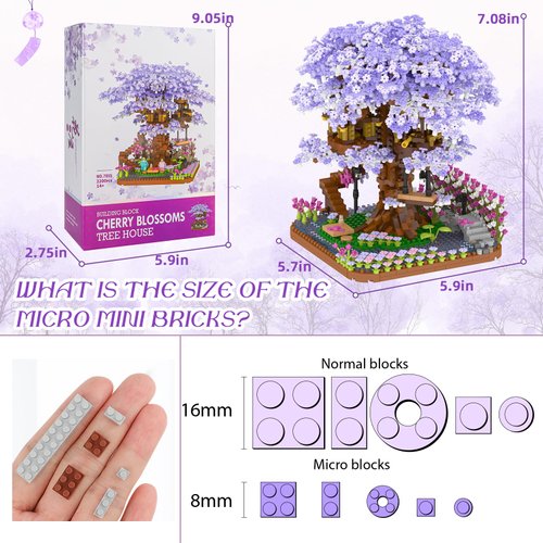 NEWABWN Cherry Blossom Bonsai Tree Mini Micro Building Set, Japanese Sakura Tree House Model Sets for Adults, Flowers House Mini Bricks Building Kit, Creative Gift Toys for Kids 12-14 (2200PCS)