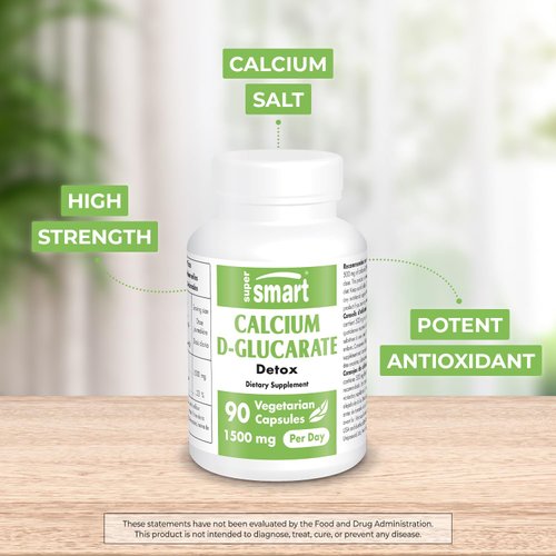 SuperSmart - Calcium D-Glucarate 1500mg per Day (High Strength) - Calcium Supplement | Non-GMO & Gluten Free - 90 Vegetarian Capsules