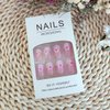 French Tip Press on Nails Medium Acrylic Nails with Flowers Design Square Fake Nails Pink Flower Nails Kit Glossy Artificial Nails Full Cover False Nail Stick on Nails for Women Nail Art Decoration