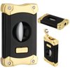 XIFEI Cigar Cutter, Stainless Steel V-Cut Cigar Cutter Built-in Cigar Puncher (Black Gold)