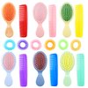 Jaxbo 18 Pcs Mini Travel Hair Brush,Colorful Wet and Dry Detangler Brush for Women Girls Toddler,Soft Bristles Brush with Waterproof Hair Ties