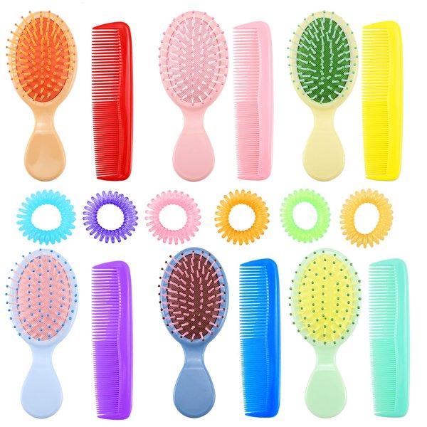Jaxbo 18 Pcs Mini Travel Hair Brush,Colorful Wet and Dry Detangler Brush for Women Girls Toddler,Soft Bristles Brush with Waterproof Hair Ties