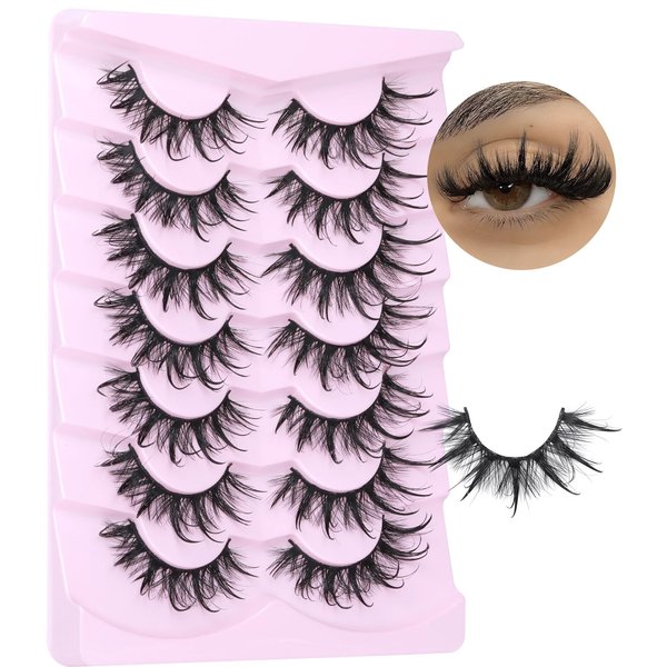 Yawamcia Lashes Wispy False Eyelashes Manga Lashes Fluffy Strip Fake Lashes Pack 20mm Long Volume Fake Eyelashes 7 Pairs
