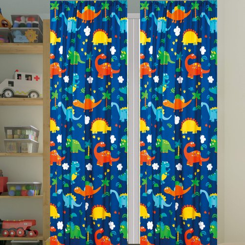 Sapphire Home Kids Window Curtains - 4 Piece Set Multicolor Bedroom Room Décor with 2 Rod Pocket Curtain Panels and 2 Tiebacks - 38"x84" 100% Polyester Fun Vibrant Decor Panel (Dinosaurs)