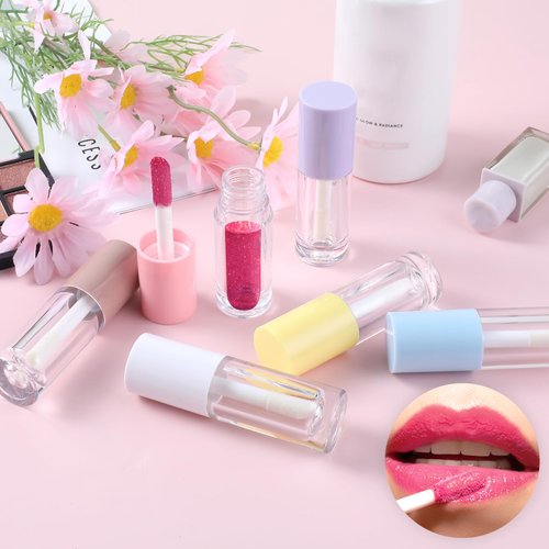 oruola 6pcs Lip Gloss Tubes Empty, 6ml Clear Lip Gloss Tubes with Wand Cuticle Oil Dispenser Refillable Transparent Lipstick Bottles for Women Girls DIY Makeup (Colorful)