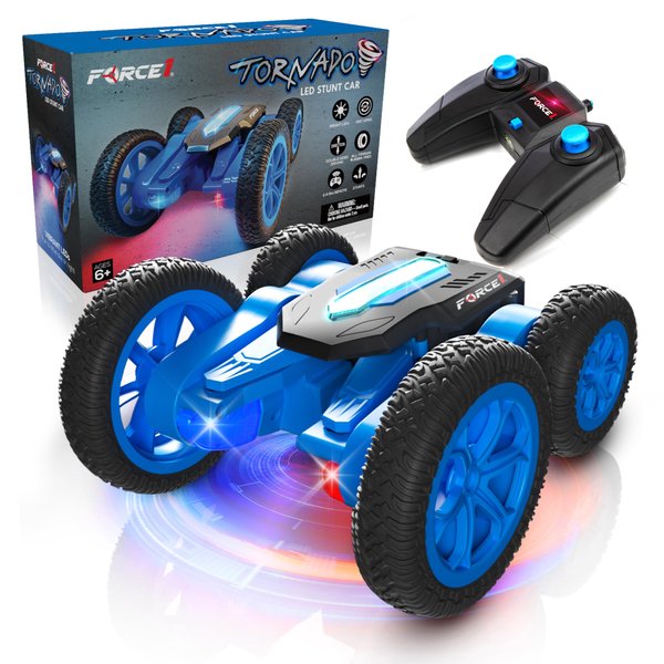Force1 Tornado LED Remote Control Car for Kids - Double Sided Fast RC Car, 4WD Off-Road Stunt Car with 360 Flips, All Terrain Tires, LEDs, Rechargeable Toy Car Batteries, and Easy Remote