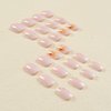 Fall Maple Leaf Press on Nails Short Fake Nails Thanksgiving Artificial Nails Pink False Nails with Yellow Maple Designs Square Glue on Nails Gradient White Acrylic Nails Cute Stick on Nails for Nails