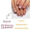 24 Pcs Halloween Press on Nails Short Square - YEFIUO Pink Cute Fake Nails Press ons Nail Tip Full Cover False Nails with Bear Bat Spider Web Designs Glue on Nails Kit Acrylic Nail Art DIY for Women