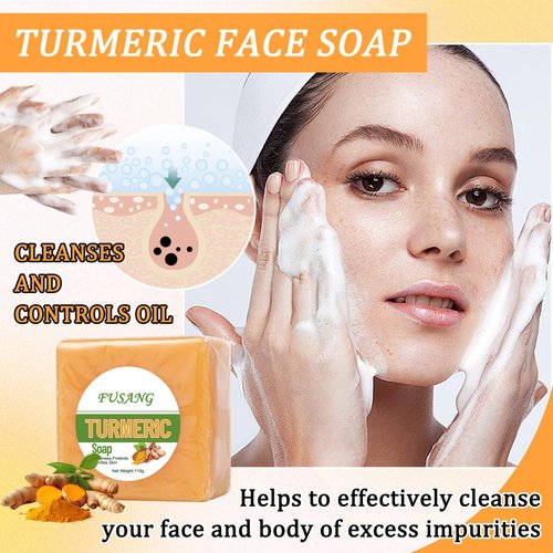Fusang 2PCS Turmeric Soap Bar for Face and Body,Cleansing Tumeric Soap,Moisturzing Turmeric Face Soap for Men and Women