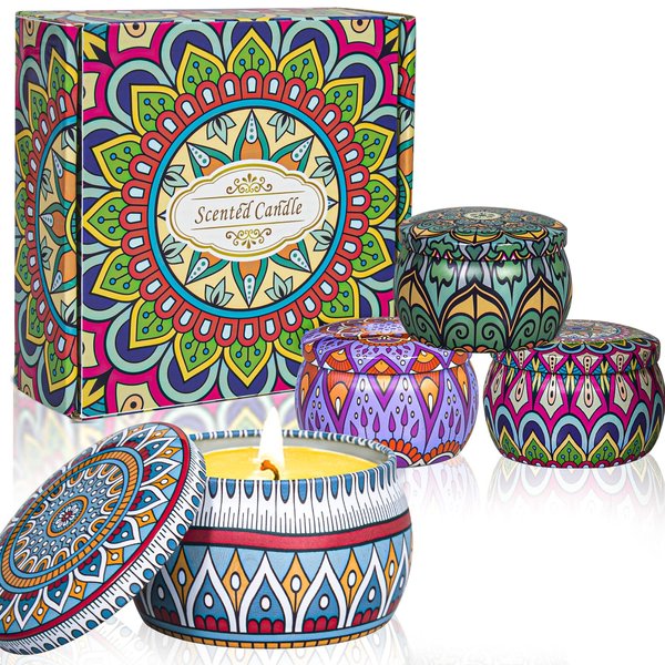 Scented Soy Aromatherapy Candles Gifts for Women,17.6 oz 4 Pack 120 Hours Burn, Premium Body Relax & Stress Relief Candles,Ideal Gifts for Birthday, Christmas, Thanksgiving, Mother's Day