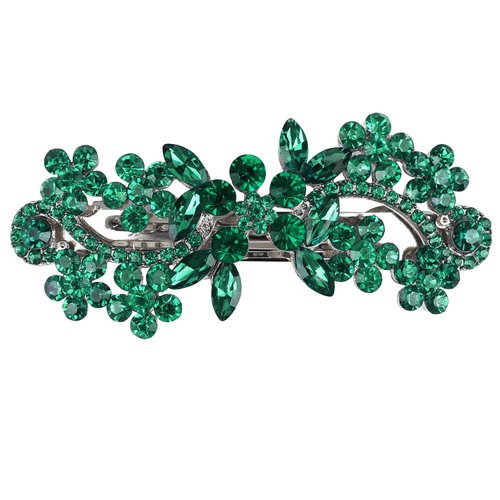 Crystal Hair Barrettes, Rhinestone Flower Leaf Shape Hairpins Hair Clips, Sparkly Austrian Hairgrip Hair Headwear Accessories for Women Girls (Green)