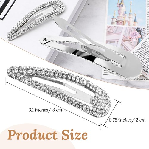 3.1 Inch Diamond Hair Clip 4pcs Snap Hair Clips Rhinestone Hair Clips Bling Metal Snap Duckbill Hairpins Silver Hair Clips Snap Barrettes For Women Girls Bridal Wedding Party Prom Birthday Accessories