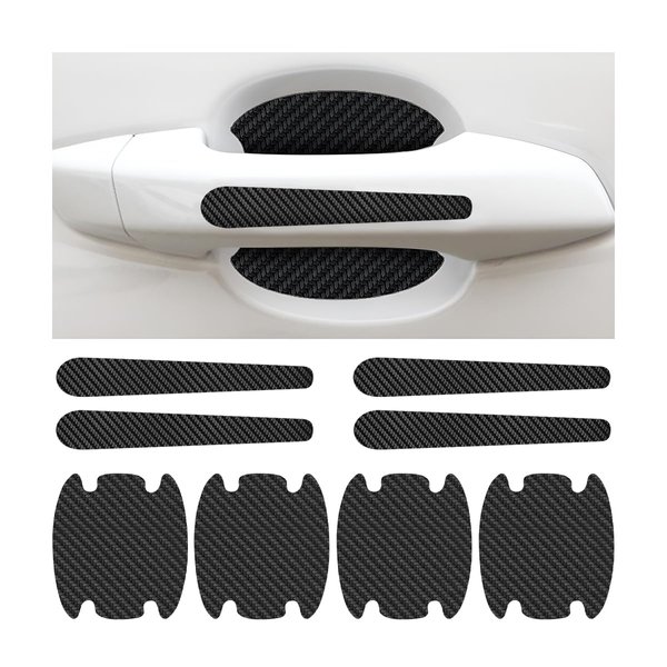 BESULEN Car Door Handle Bowl Sticker, 8 Pcs Carbon Fiber Anti-Scratches Protectors, Universal Car Door Handle Cup Paint Guard Protective Films, Self-Adhesive & Non-Marking, Car Accessories (Black)