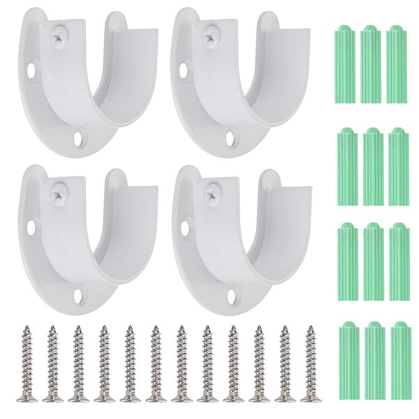 OwnMy 4 Packs Closet Rod End Supports Curtain Flange Rod Holder 1-1/2" Diameter, U Shaped Stainless Steel Closet Pole Sockets Opening Flange Rod Bracket for Closet Shelf Wardrobe Shower Curtain, White