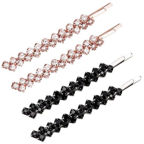 FERCAISH 4 Pcs Crystal Hair Pins, Simple Style Bangs Clip Rhinestone Hair Bobby Pins Sparkly Barrette for Women Girls Styling Accessories (Black+Gold)