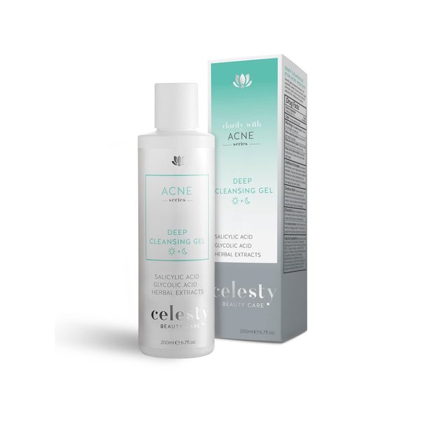 Celesty Beauty Facial Acne Cleanser Gel Deep Face Cleansing Salicylic Glycolic Acids and Herbal Extracts
