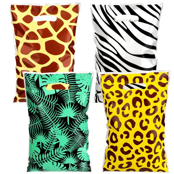 HAPMARS 72 PCS Animal Print Party Favor Bags, Jungle Safari theme Party Plastic Gifts Bags Zoo Print Goody Candy Treat Bags Goodies Return Gift Bags for Kids Baby Girls & Boys Birthday