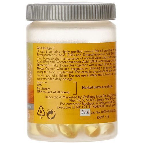 Oriflame Sweden Wellness Omega 3 Complete Natural Food Supplement |Promotes Smooth and Healthy Skin and Heart Health and Cholesterol Levels- 60 Capsules