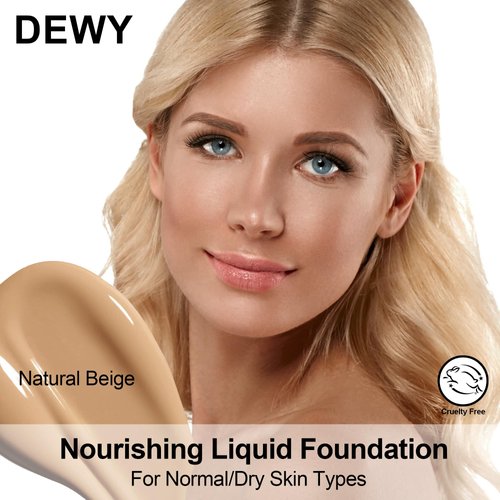 FV 2 Pack Hydrating Liquid Foundation Makeup, Waterproof & Lightweight, Natural Finish with Medium Coverage, Ideal for Dry and Normal Skin (Nourishing Natural Beige)