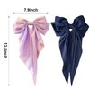 Hair Bows for Women, 2 pcs Big Silky Satin Bow Hair Clips, Metal Clips Long Tail Accessories Hair Bows for Girls for Birthday Gift (Navy Bow & Lilac Bow)