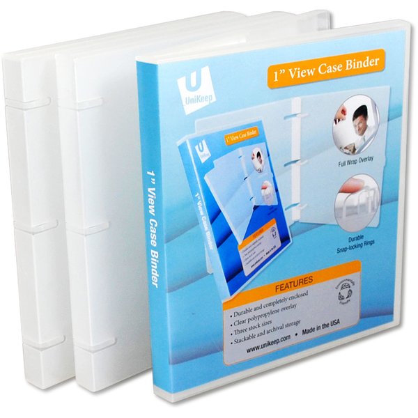 UniKeep 3 Ring View Binder - Binder Case is Fully Enclosed - Available in White, Clear, or Black and in Various Spine Wideths (Pack of 3, Clear, 1.0 Inch)