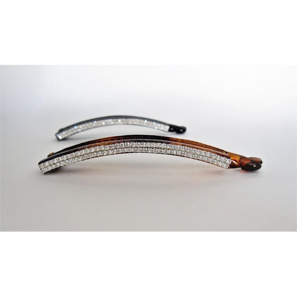 Generic Extra slim black or brown sparkly banana hair clip with crystals for fine thin (Primary color: Brown)