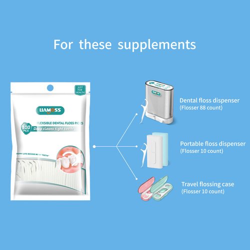 520 Count LIAMOSS Dental Floss Picks whth 2 Floss Dispenser,Adults Flosser Professional Clean Toothpicks Sticks,No Break & No Shred Floss,Floss Dispenser Refills,100 Count Bag (Pack of 5)