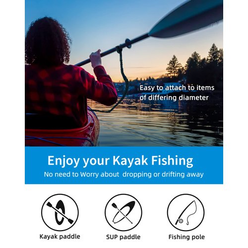 OCEANBROAD Kayak Paddle Leash with D-Ring Stretchable Bungee Strap Lanyard Rope for SUP Kayaking Boating Canoeing Fishing Pole Rod 5-7 Feet Black 1 Pack
