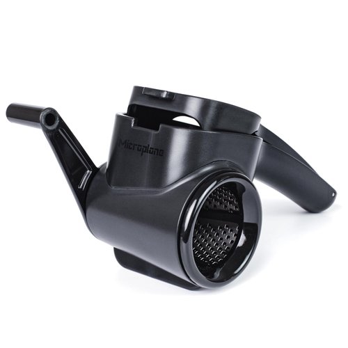 Microplane Professional Handheld Rotary Cheese Grater in Black - Easy-to-Clean, Large Capacity, Ergonomic Design for Left & Right-Handed Use, Perfect for Hard Cheese, Chocolate, Nuts, Vegetables