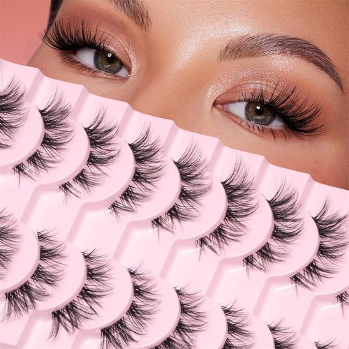 10 Pairs Lashes False Eyelashes Natural Look Cat Eye Wispy Manga Lashes Mink Lashes Fluffy Eye Lashes Pack Clear Lash Band Fake Eyelashes