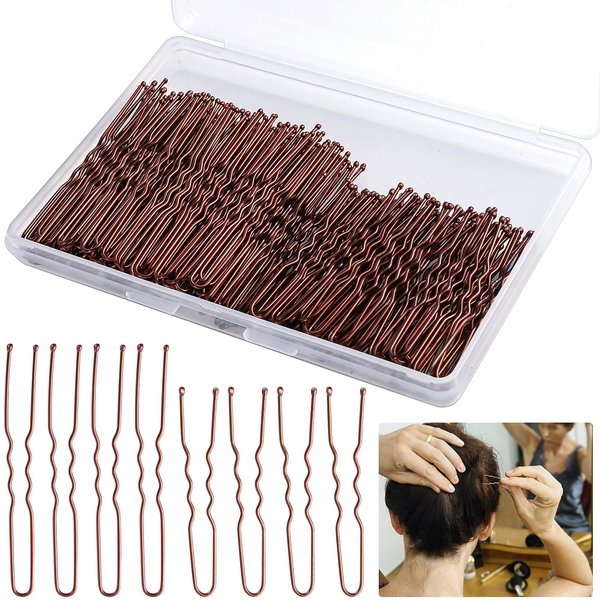 200Pcs 2.4 & 2Inches Hair Pins for Buns Hair Bun Pins Bun Hair Pins With Storage Box for Women Girls and Hairdressing Salon (Brown)