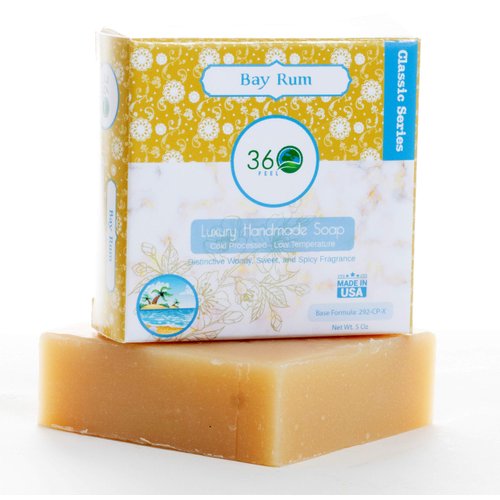 360Feel Bay Rum Soap - 5oz Handmade Soap Bar with Natural Woodsy Sweet, Spicy Scent and Homemade Bay Rum Shaving Soap- Gift for Men - Castile Man - Gift ready